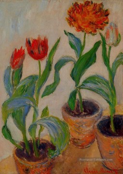  Impressionnistes Peintre - Trois pots de tulipes Claude Monet Fleurs impressionnistes
